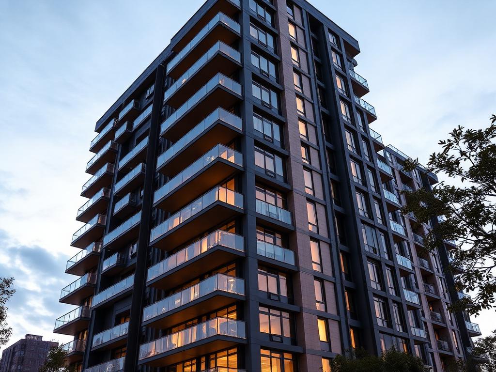 Illustrative visual of a modern apartment building